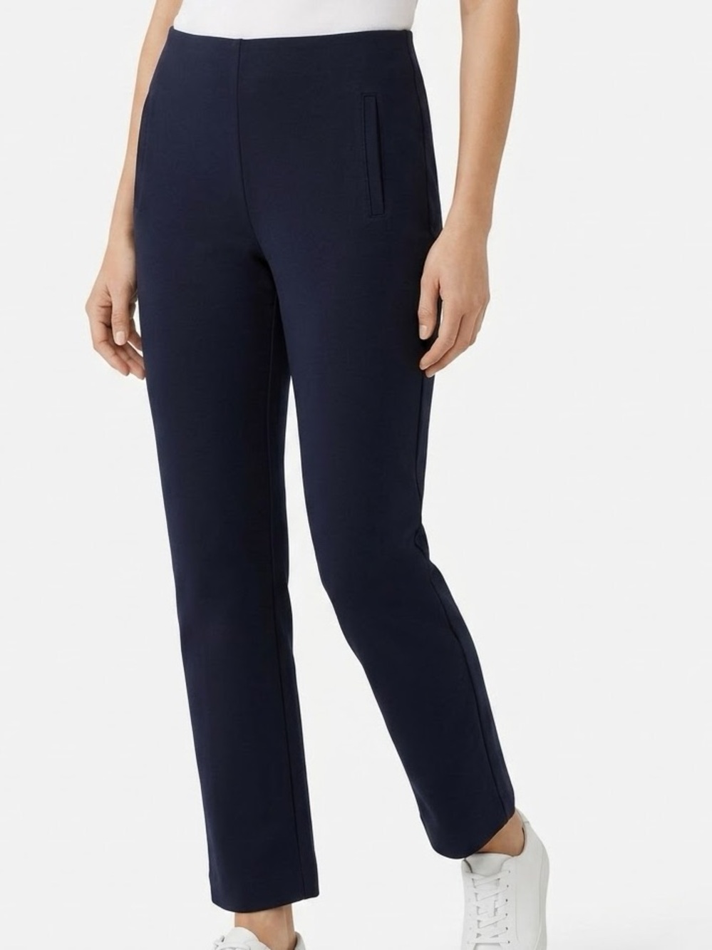 CHICO’S Soft Stretchy Knit Navy Blue Pull-On Straight-Leg Ankle Pants — #168 LHP
